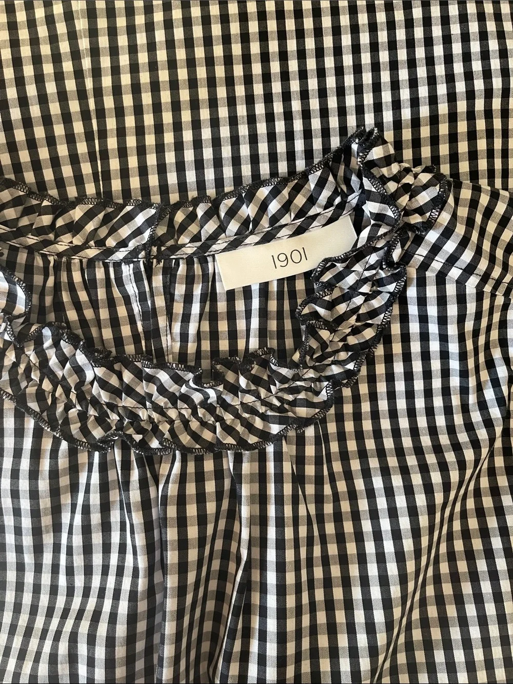 Nordstrom Sleeveless Black & White Gingham Ruffle Neck Top